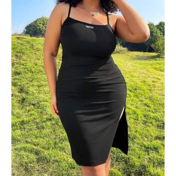EZwear Plus Size Black Knitted Slim Fit Split Bodycon Dress 4x 20 - Picture 1 of 5